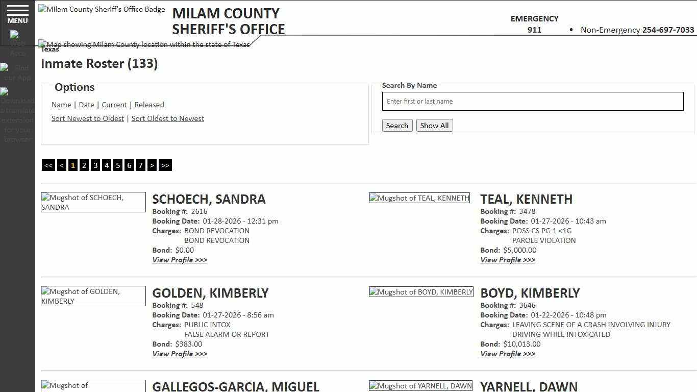 Inmate Roster - Current Inmates Booking Date Descending - Milam County Sheriff TX